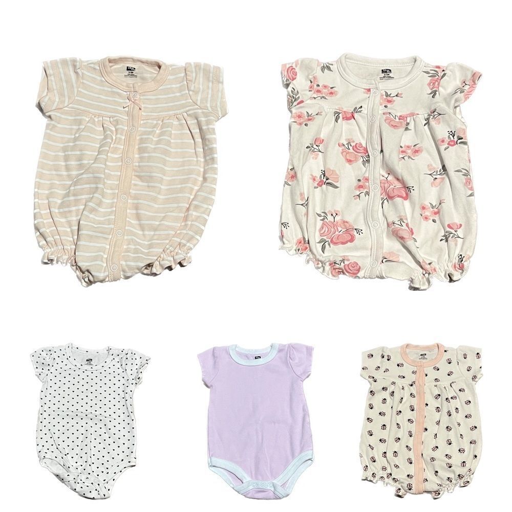 HB, 0–3 month, infant girls, onesie, bundle, multi patterned, ruffles
